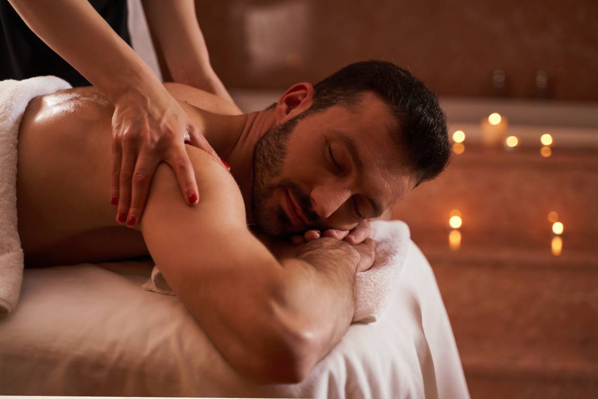 Relaxing massage in a spa setting.